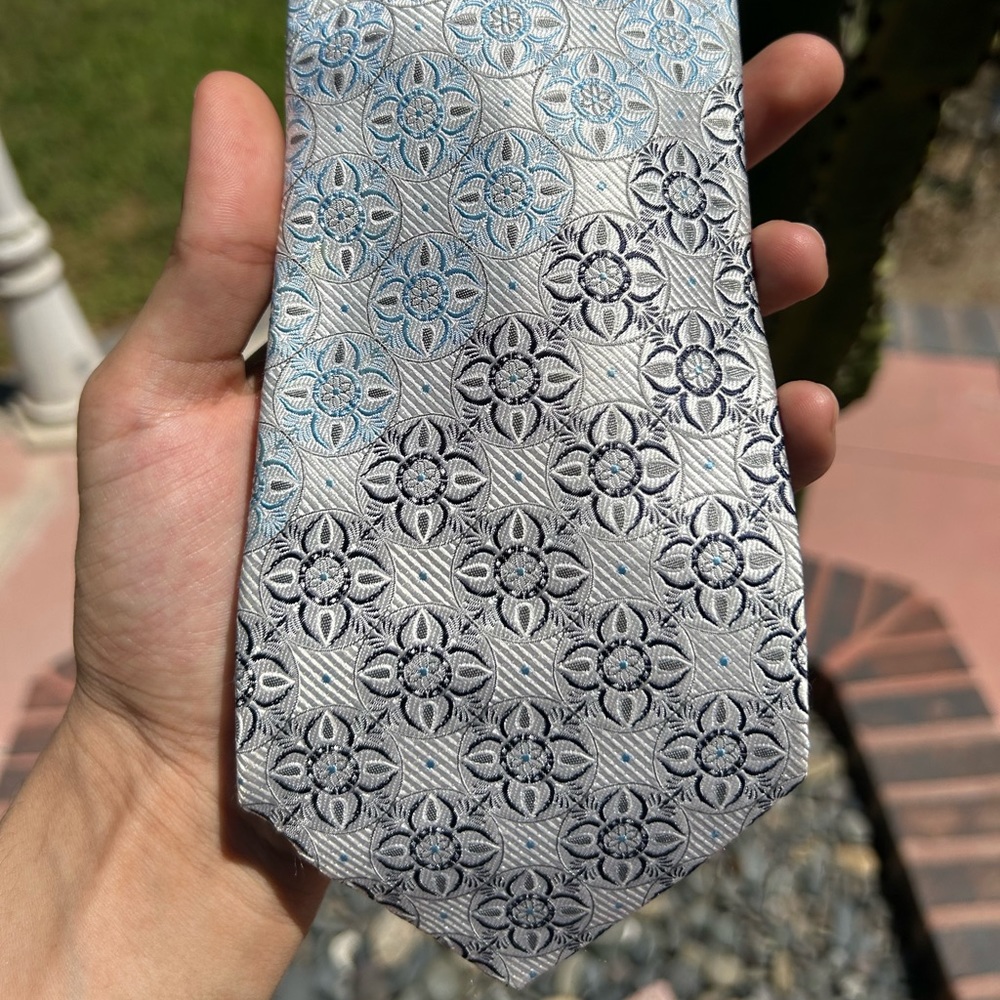 VERSACE Blue White And Black 100% Silk Tie